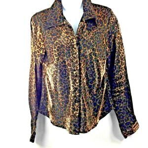 Giorgio Fiorliri Top Womens Small Cheetah Animal Print Button Up Long Sleeve